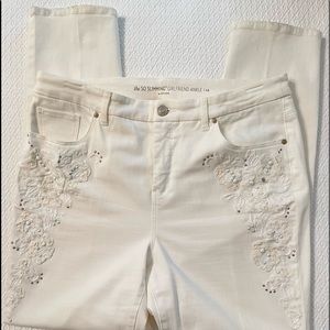 Chico’s White Embellished So Slimming Girlfriend Ankle Jeans
